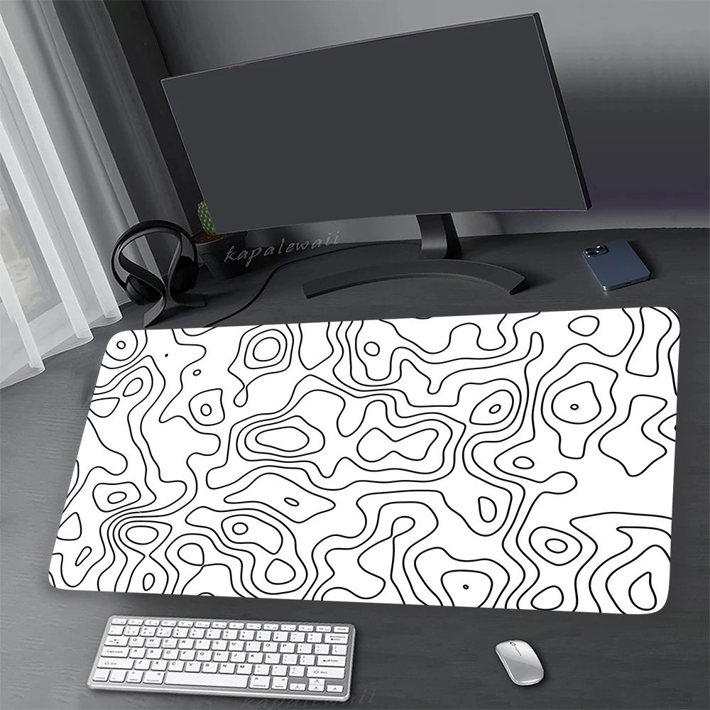 Tapis de souris de jeu noir et blanc, Moudescriptif ads, Polymères de bureau, Tapis de clavier média, Grand tapis liquide, Tapis d\'ordinateur,