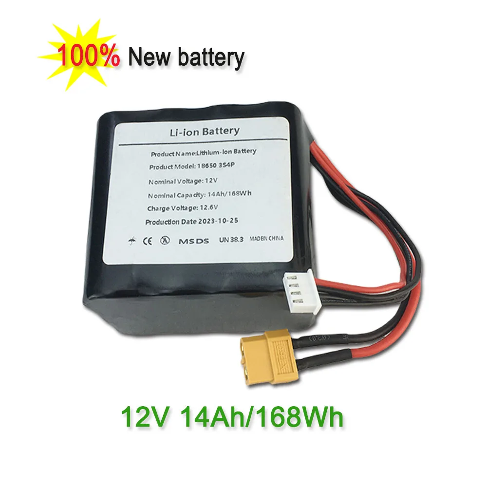 3S4P 12V 14Ah 12.6V High Capacity UAV Rechargeable Li-ion Battery For Various RC Airplane Quadrotor XH2.54-4P XT60