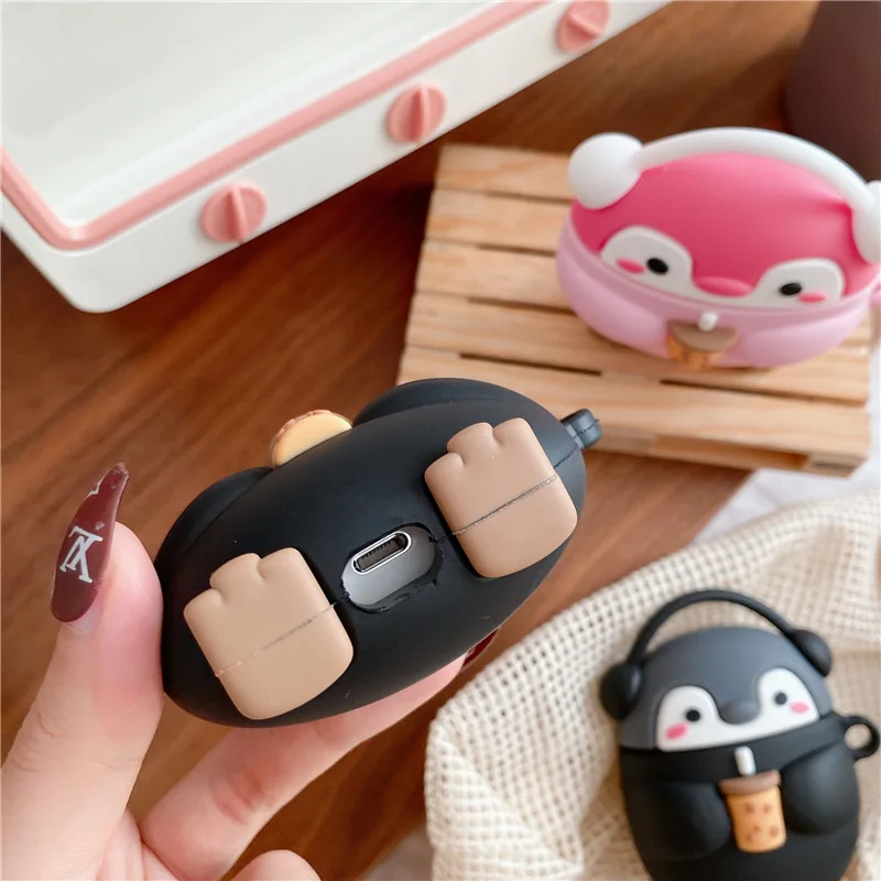 Cute Cartoon Milk Tea Penguin Silicone Cases For Apple Airpods 1 2 3 Pro Wireless Earphone Charging Cover For Airpods Case Box