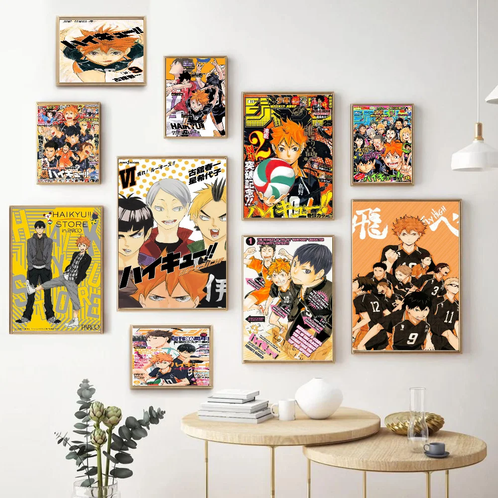 Anime poster Haikyuu Vintage Posters Sticky Retro Kraft Paper Sticker DIY Room Bar Cafe Kawaii Room Decor