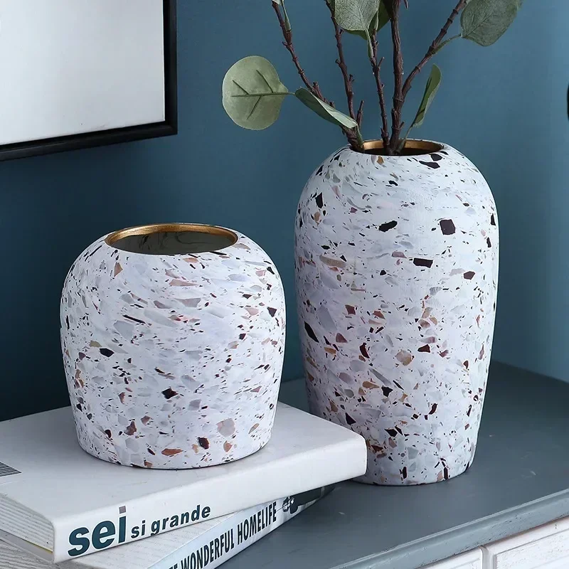 

Creative Nordic Living Room Ceramic Vase Office Restaurant Dried Flower Flower Arrangement Terrazzo Pattern Craft Decoration