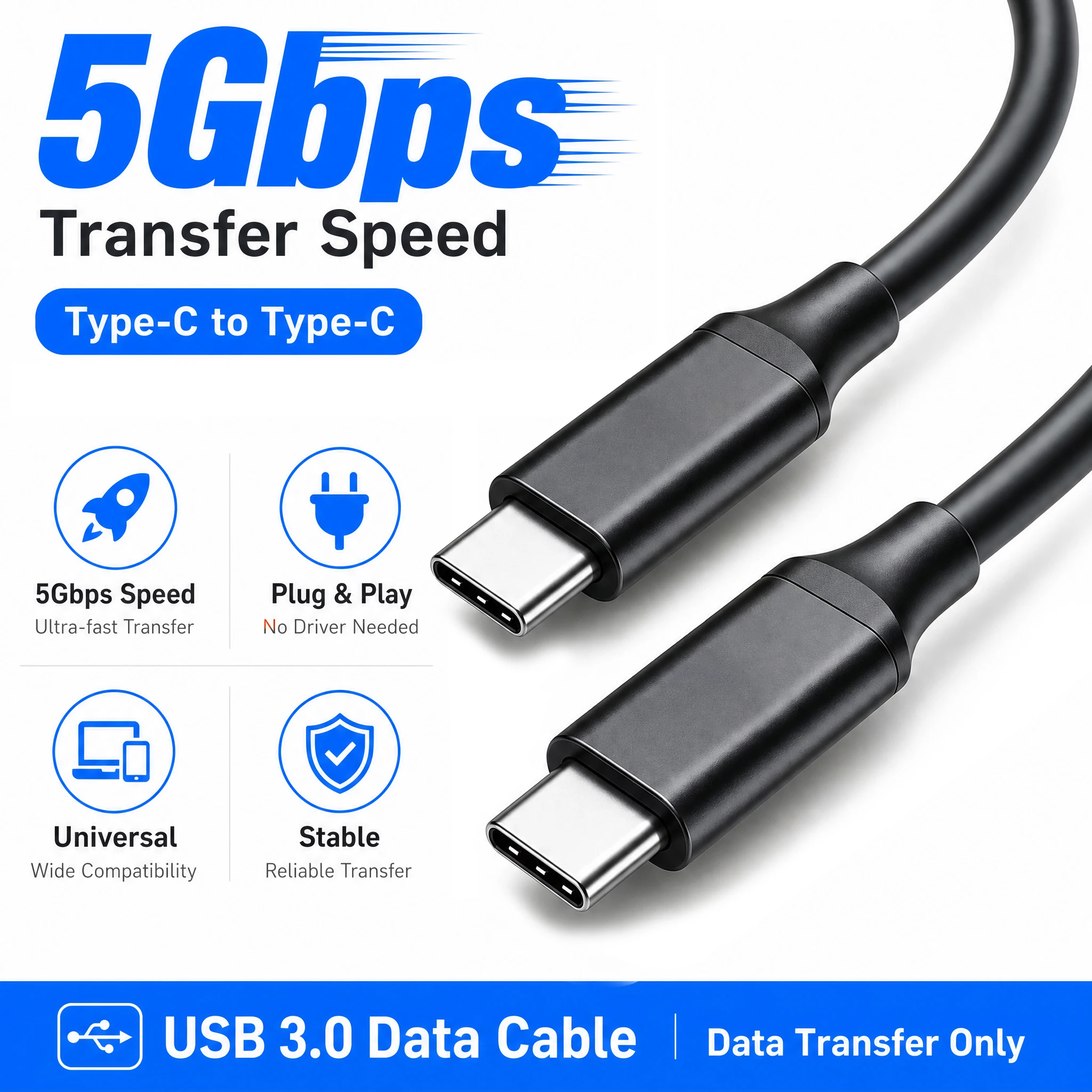 Type C To Type C Data Cable USB 3.0 5GBPS Data Transmission Cable 1M 2M 3M Camera OTG Connection Cable