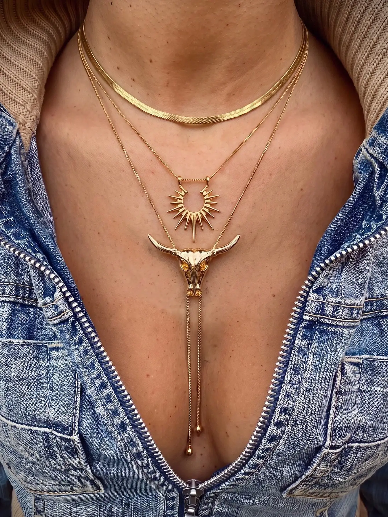 3pcs/Set Vintage Western Cowboy Style Bull Head Star Pendant Exquisite Retro Personalized Luxury Versatile Necklace Set