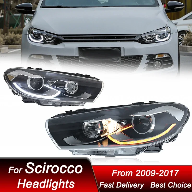 

Поп-автомобильные светодиодные фары для VW Scirocco 2009-2017 до высокого стиля, светодиодные автомобильные фары в сборе, обновленный комплект аксессуаров для линз проектора