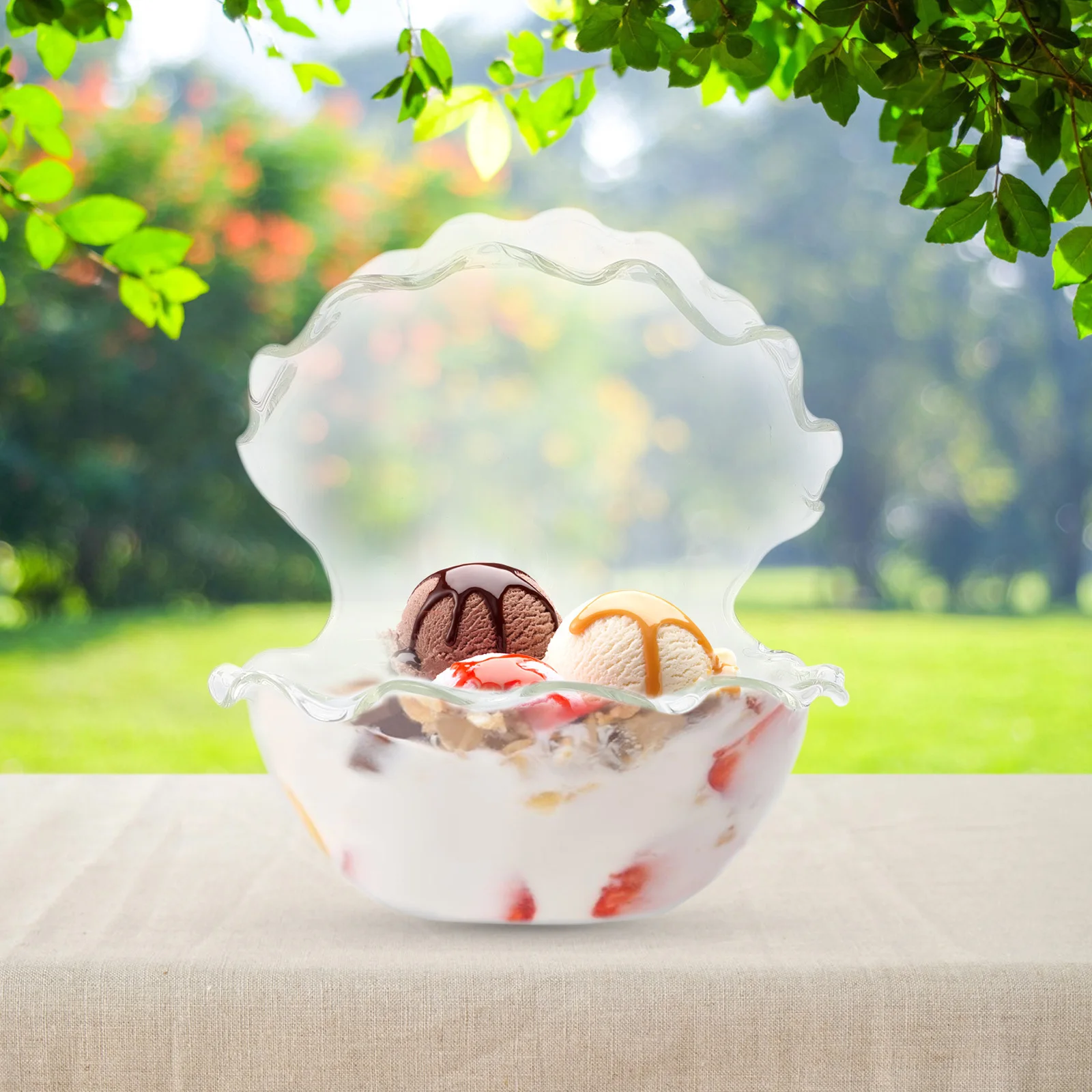 

1Pcs Shell Glass Bowl Fruit Salad Dessert Transparent Kitchen Serving Food Storage Tableware Glass Bowl Kitchen Tableware