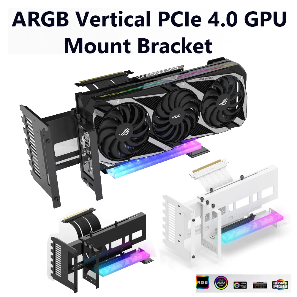 

EZ-40V Graphics Card Vertical Bracket GPU Holder 5V 3PIN ARGB Light Graphics Card Mount Support with PCI-E 4.0 X16 Adapter Cable