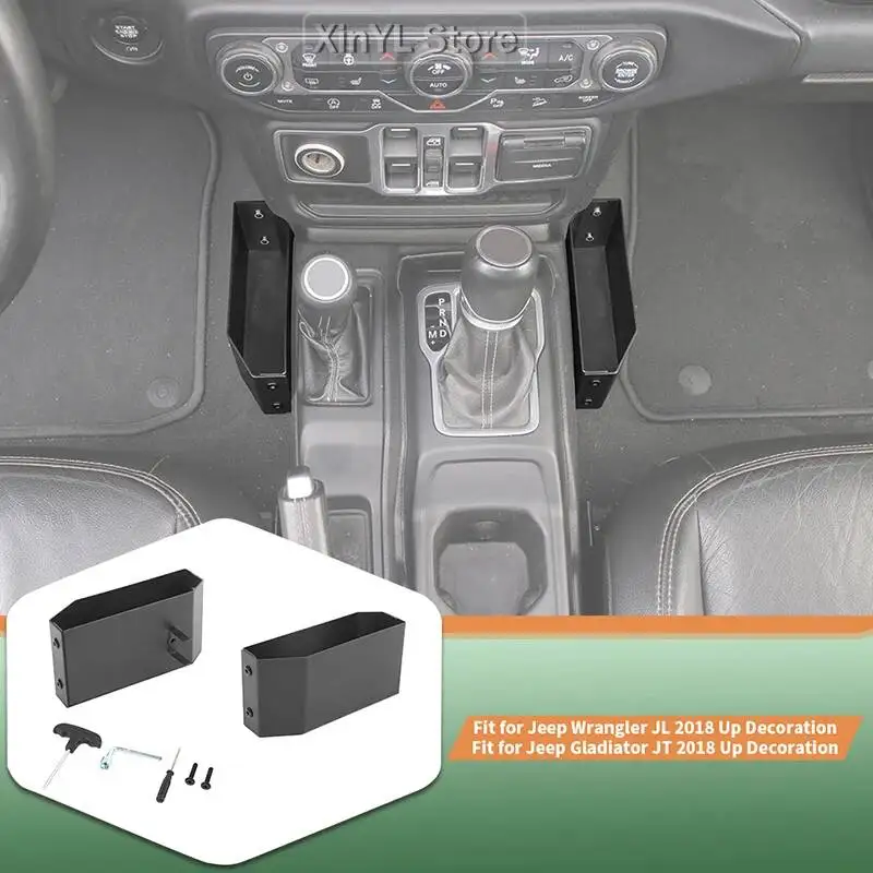 Car Iron Gear Shift Storage Extension Box for Jeep Wrangler JL for JT Gladiator 2018 Up Black C
