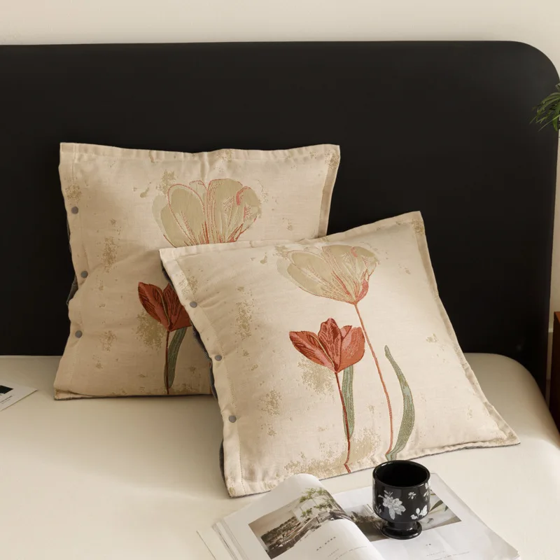 Pure Cotton Gauze Jacquard Cushion Cover 45x45cm Washable Waist Throw Pillow Cover Living Room Bedroom Decor Square Pillowcase