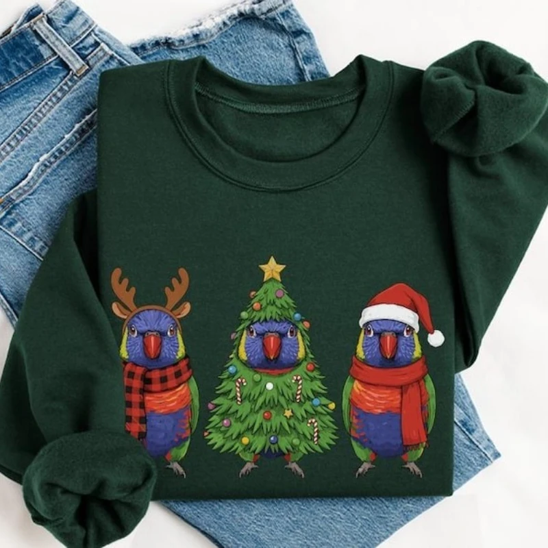 Felpa arcobaleno Lorikeet Natale autunno e inverno Felpa con cappuccio natalizia con uccello di Babbo Natale Regali di pappagalli carini Felpe con cappuccio abbinate a maniche lunghe