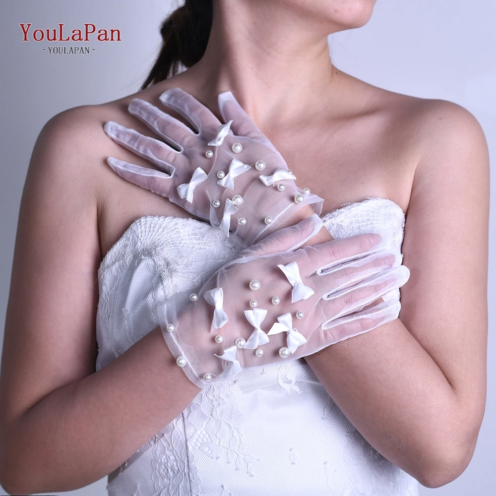 YouLaPan T25 Ultra-Thin Breathable White Mesh Gloves With Exquisite Bow Decoration For Bride Wedding Dress And Prom Match