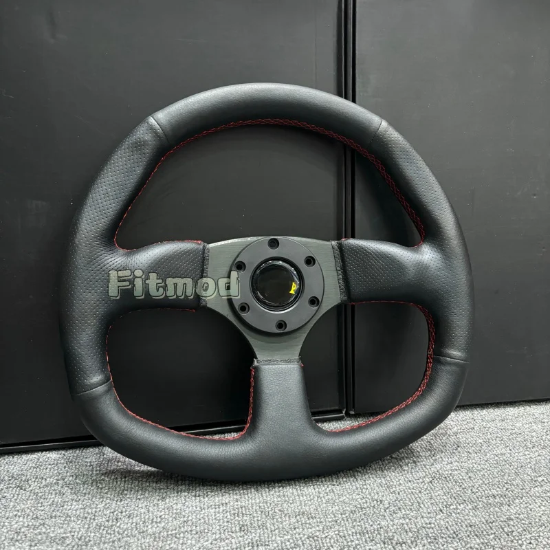 JDM 13.5 inch 340mm D-shaped flat red stitched racing car drift steering wheel, suitable for gaming and simulation PCD70MM
