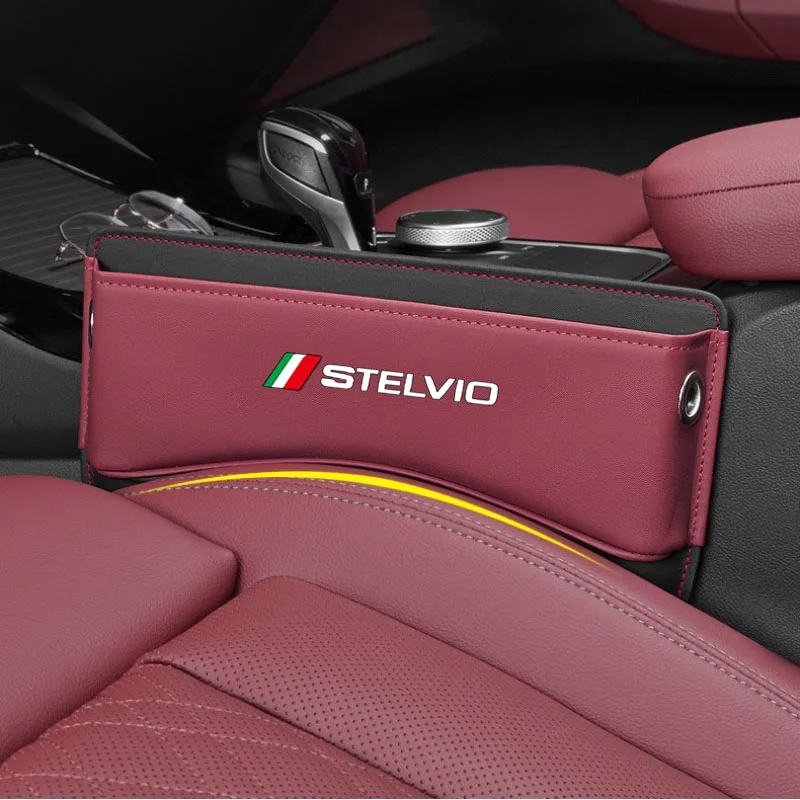 

For STELVIO Car Seat Side Storage Pocket For Car Seat Gap Filler Organizer Box Leather Car Crevice Stowing Tidy Interior Parts