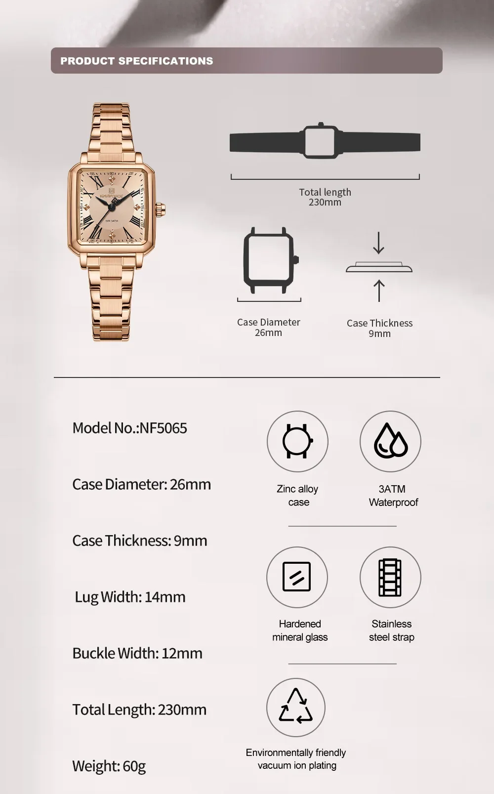 NAVIFORCE NF5065 Ladies Watch For Women Quartz Stainless Steel Waterproof Casual Woman Wristwatch