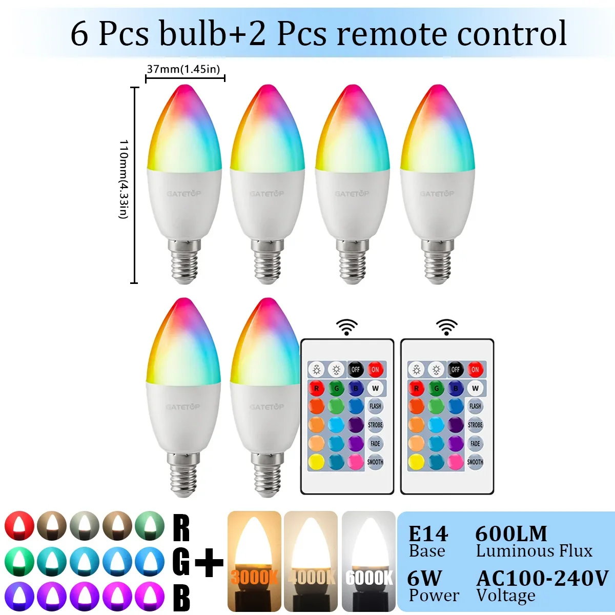1-10 STKS E14 Kaars LED Lamp RGB 24 Sleutel Afstandsbediening Dimbaar 6 W AC220V 110 V Kleurrijke Verandering voor Slaapkamer Woonkamer Lamp