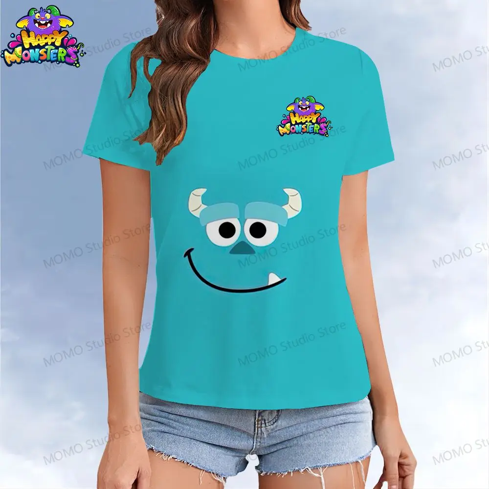 Disney Monster Inc. Frauen T-Shirt Kawaii Sommer Kurzarm Y2k Street Wear 2024 XS-3XL T-Shirts o Hals Freizeit Top T-Shirt 2024