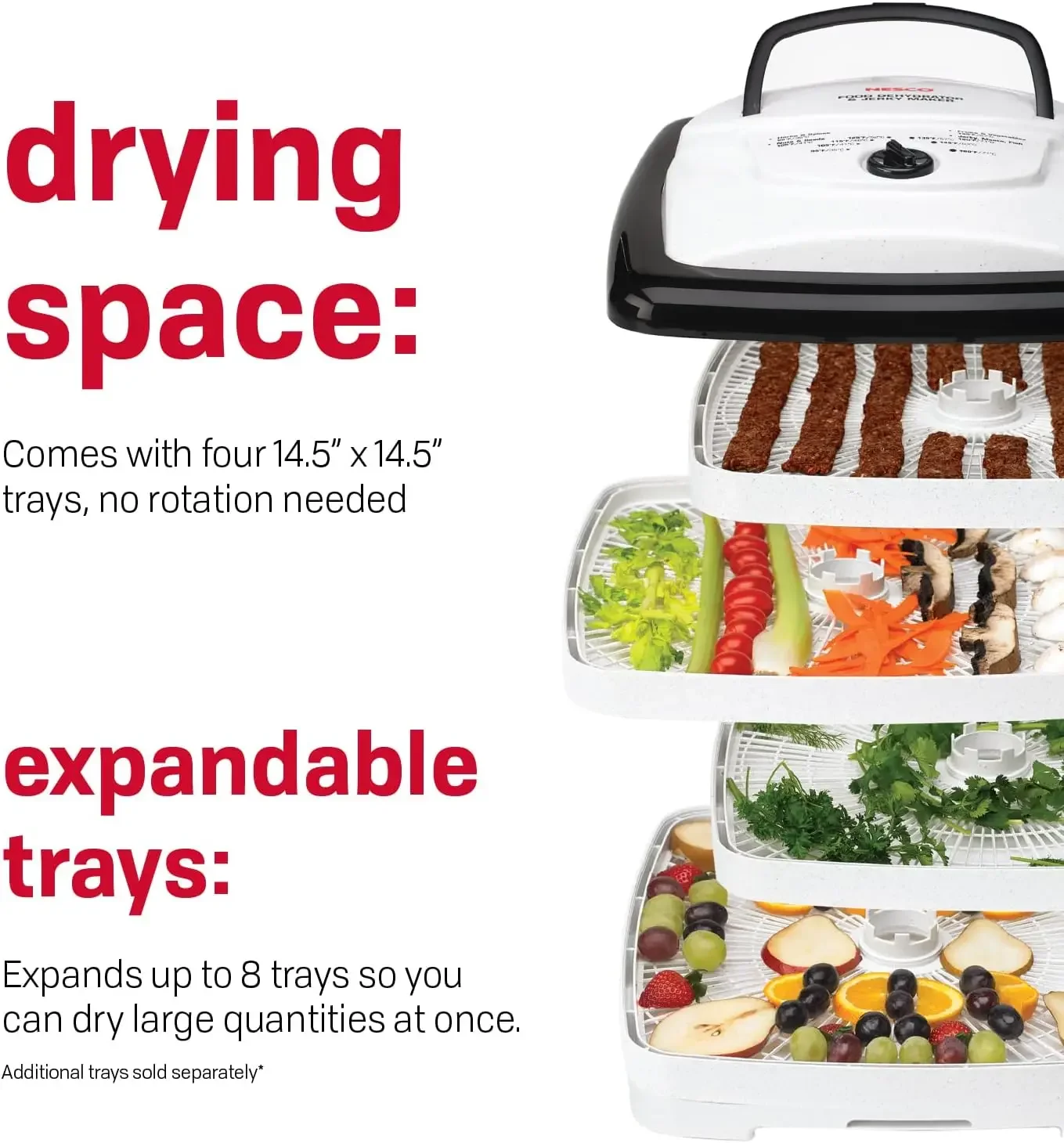 FD-80A Square Shaped Food Dehydrator, For Snacks, Fruit, Beef Jerky, White