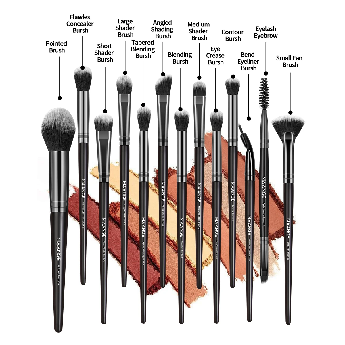 MAANGE メイクブラシセット 13本 合成カブキブラシ パウダーブレンディング アイシャドウ 化粧ブラシ 4個のメイクスポンジ付き