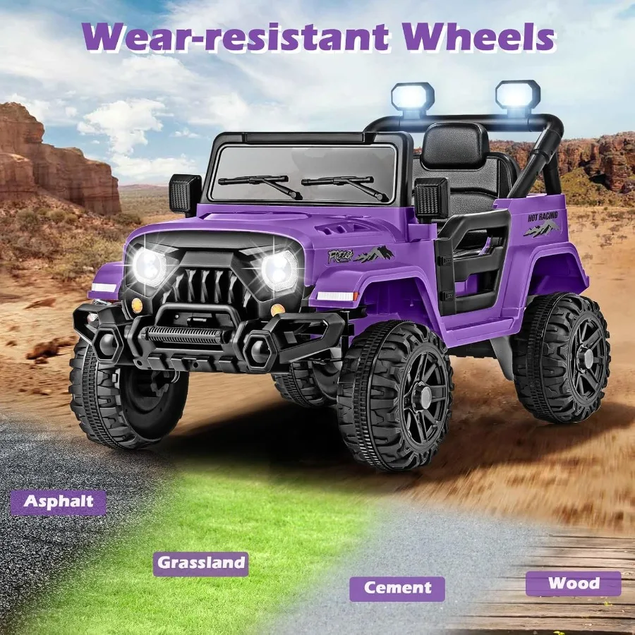 Ride on Truck 12V Battery Powered Electric Vehicle for with Remote Control Bluetooth Power Display LED Lights Music Player Ride