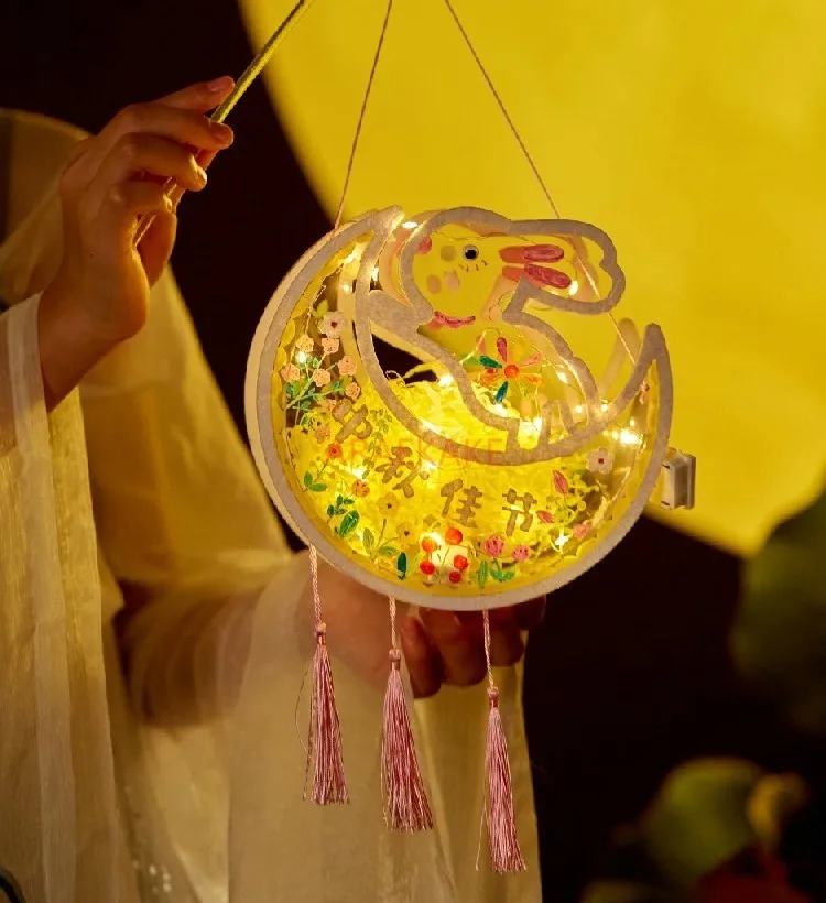 

Mid-Autumn Festival Rabbit Lantern Children's Handmade Diy Material Bag Hand held Luminous Rabbit Lantern