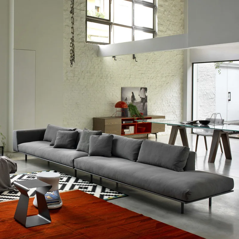 Italian minimalist cotton and linen fabric sofa living room large flat-floor villa straight row corner combination designer sofa