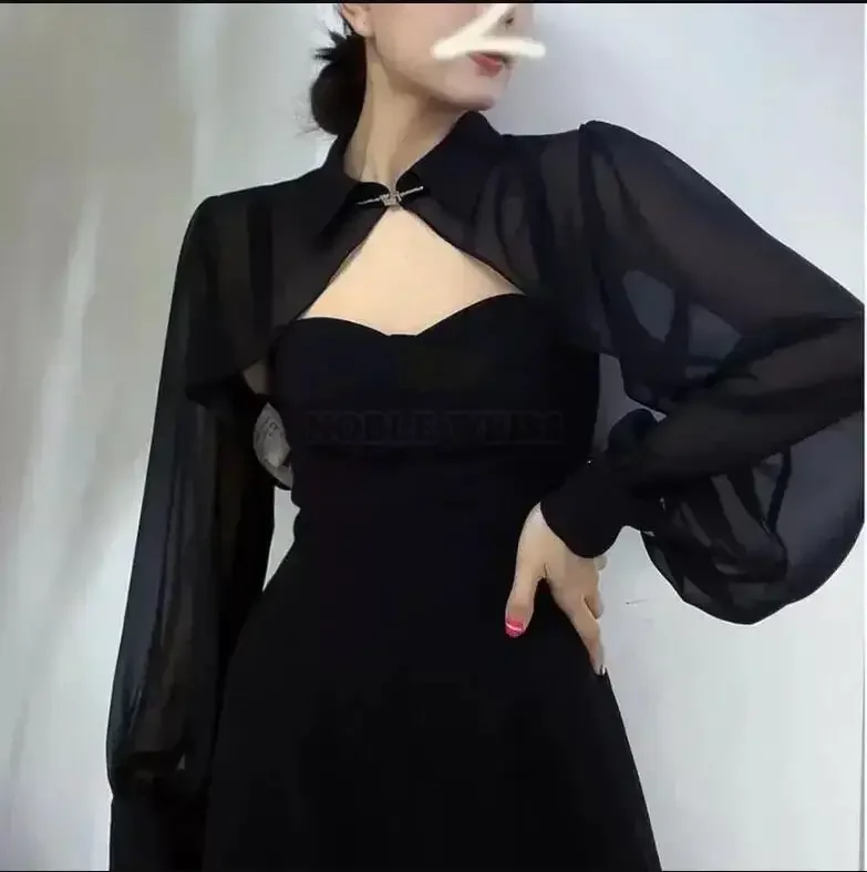 Scialle da sposa avvolgente Top Cover Up Manica lunga Protezione solare Mantello Cappotto Nero Donna Casual Party Bolero Giacca personalizzata