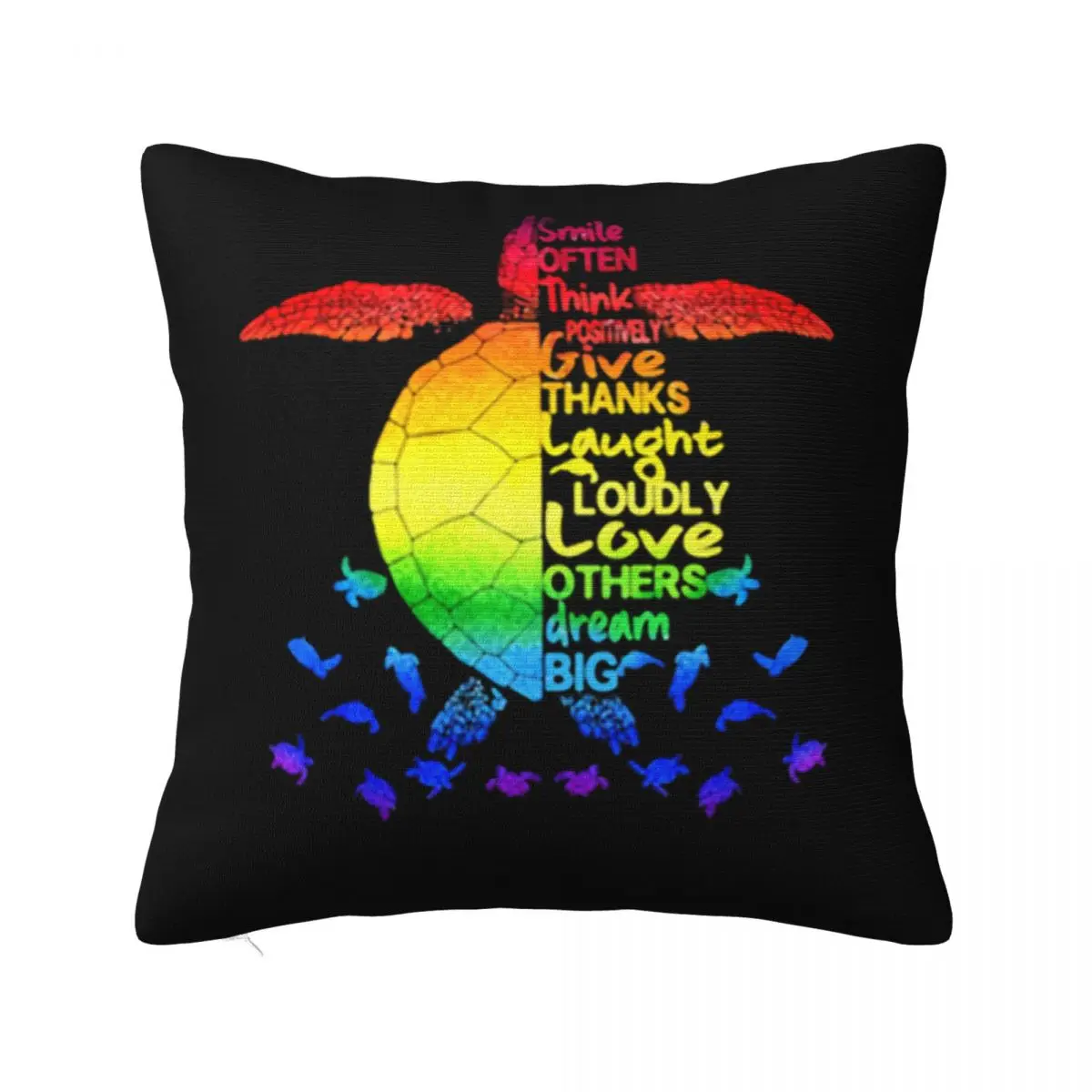 Smile Often Think Positively Give Thanks Laugh Loudly Love Others Dream Big Turtle Ocean M Pillow Case