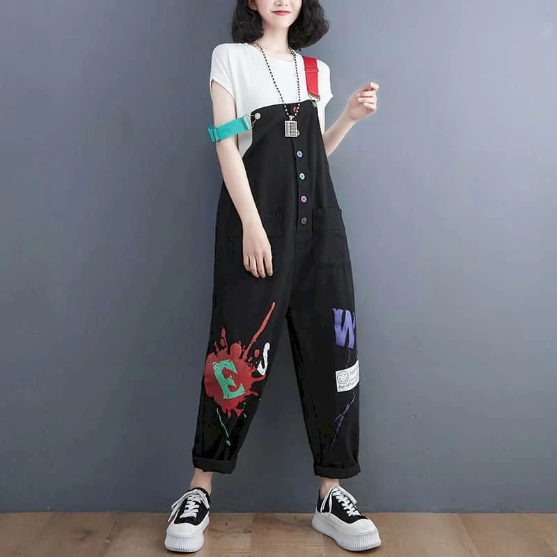 

Denim Jumpsuits Women Color Blocking Design Harem Pants Casual Jeans One Piece Outfit Women Playsuits Vintage Overalls for Women