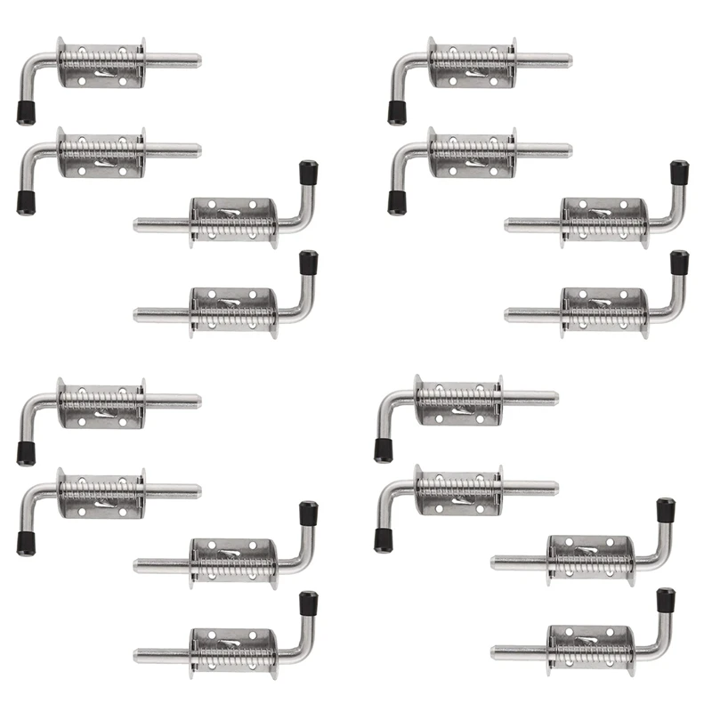 

16 Pack 5 Inch Spring Loaded Latch Pin 304 Stainless Steel Barrel Bolt Thickened 2Mm Door Lock, Brushed Finished