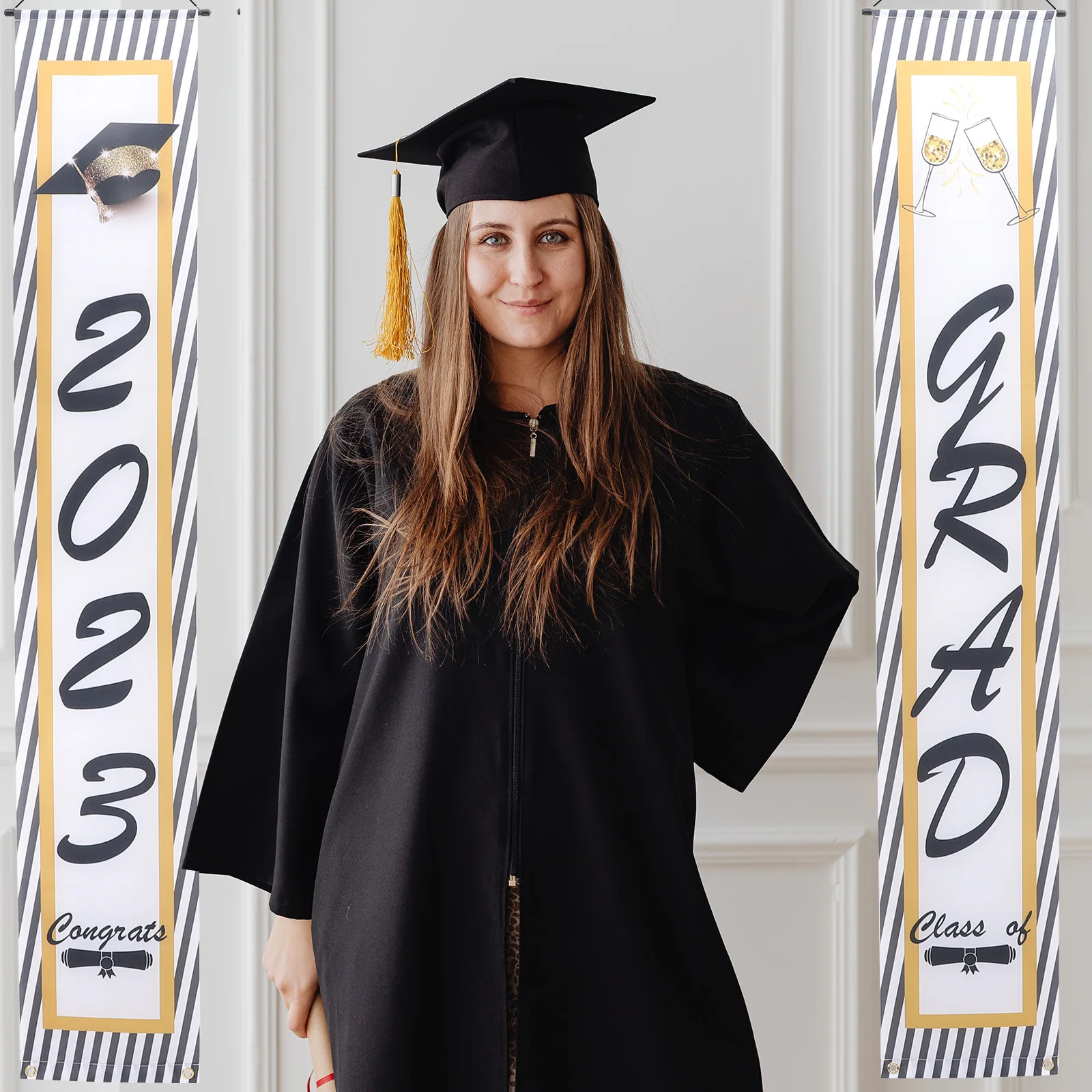 

1 Pair Graduation Season Decor Door Curtain 2023 Graduation Party Supplies Decorative Couplets For Porch Wall Window Indoor