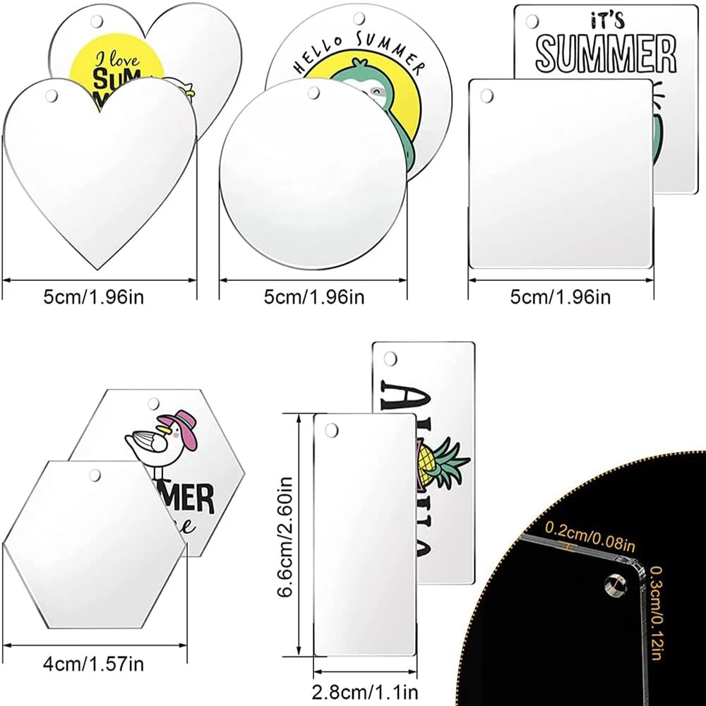 10PCS Clear Keychains Transparent Acrylic Circle Heart Square Rectangle Hexagon Shaped Star for Keychain Pendant DIY Crafts