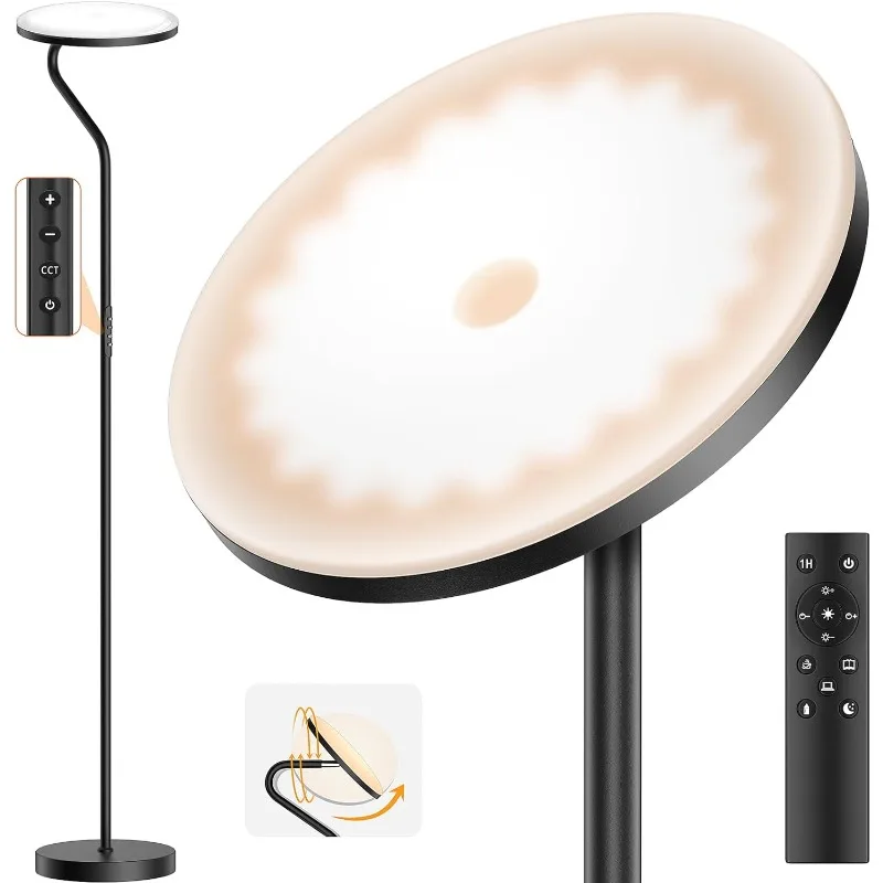 Lampadaire rotatif amélioré pour salon, lampe sur pied super lumineuse avec télécommande, 36W