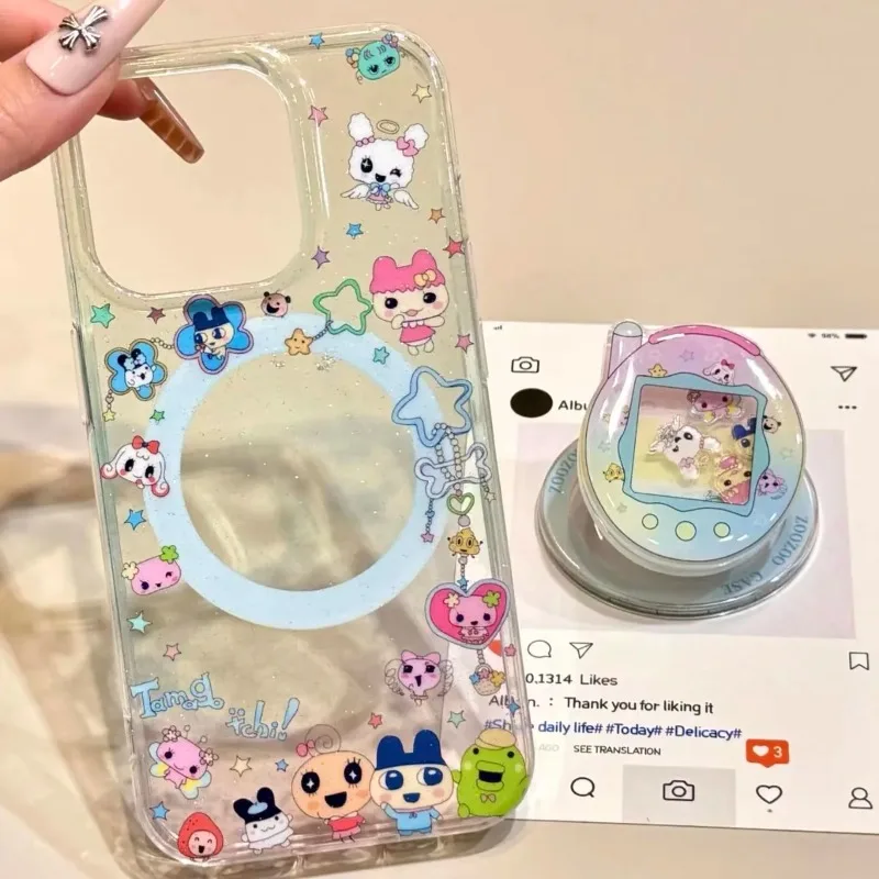 

Kawaii Tamagotchi cartoon For MagSafe magnetic Stand Phone Case For iPhone 16Pro 15 14 13 12 Pro Max Cute Funda protective cover
