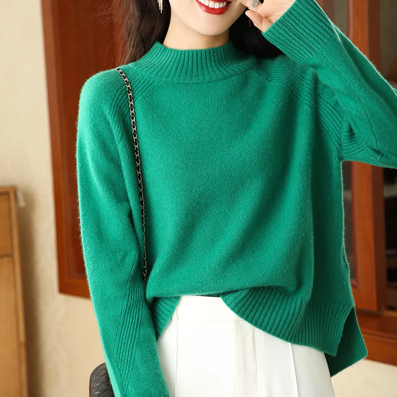 

2022 Autumn Winter Women Sweater Loose Style High Grade 100% Goat Cashmere Thicker Knitting Pullovers Warm Oversize Woolen Tops