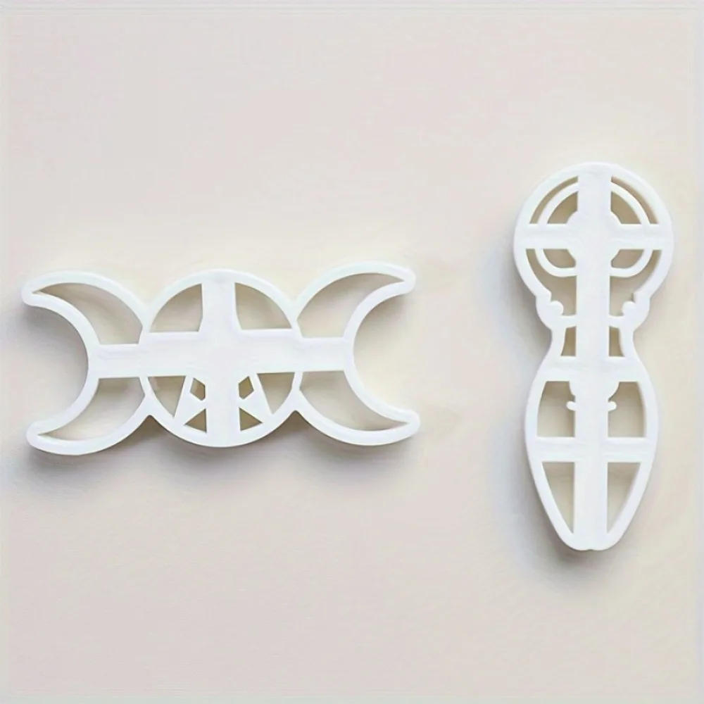 2Pcs Pagan Triple Moon Spiral Goddess Clay Cutters Wiccan Sacred Feminine Symbol Cookie Polymer Clay Mold DIY Craft Cutting Tool