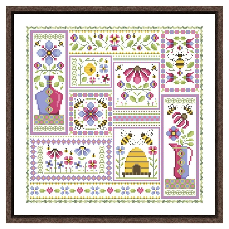 Flowers and bees cross embroidery kit flower cartton design 18ct 14ct 11ct unprint canvas Cross-stitch DIY needlework