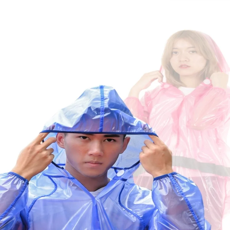 Man Women TPU Transparent Lng Sleeve Reflective Stripe Hooded Zipper Tops Rainproof  Jacket Coat Couple Outdoor Sports Costumes