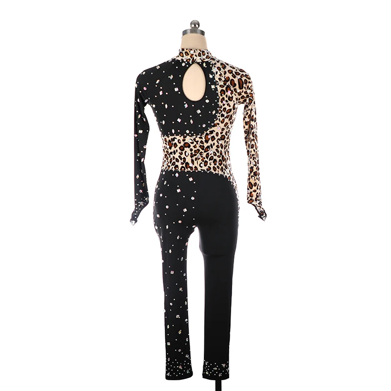 One Custom Figure Skating Tights Jumpsuit For Girls Kids Women Skating Black Leopard Print Tights