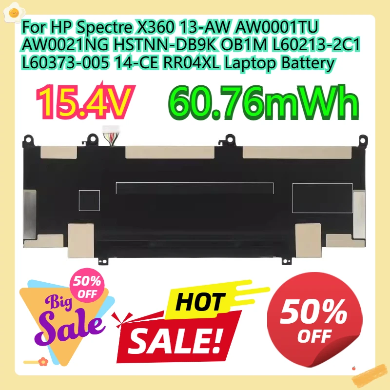 

Для HP Spectre X360 13-AW AW0001TU AW0021NG HSTNN-DB9K OB1M L60213-2C1 L60373-005 14-CE RR04XL Аккумулятор для ноутбука 15,4 В 60,76 Втч