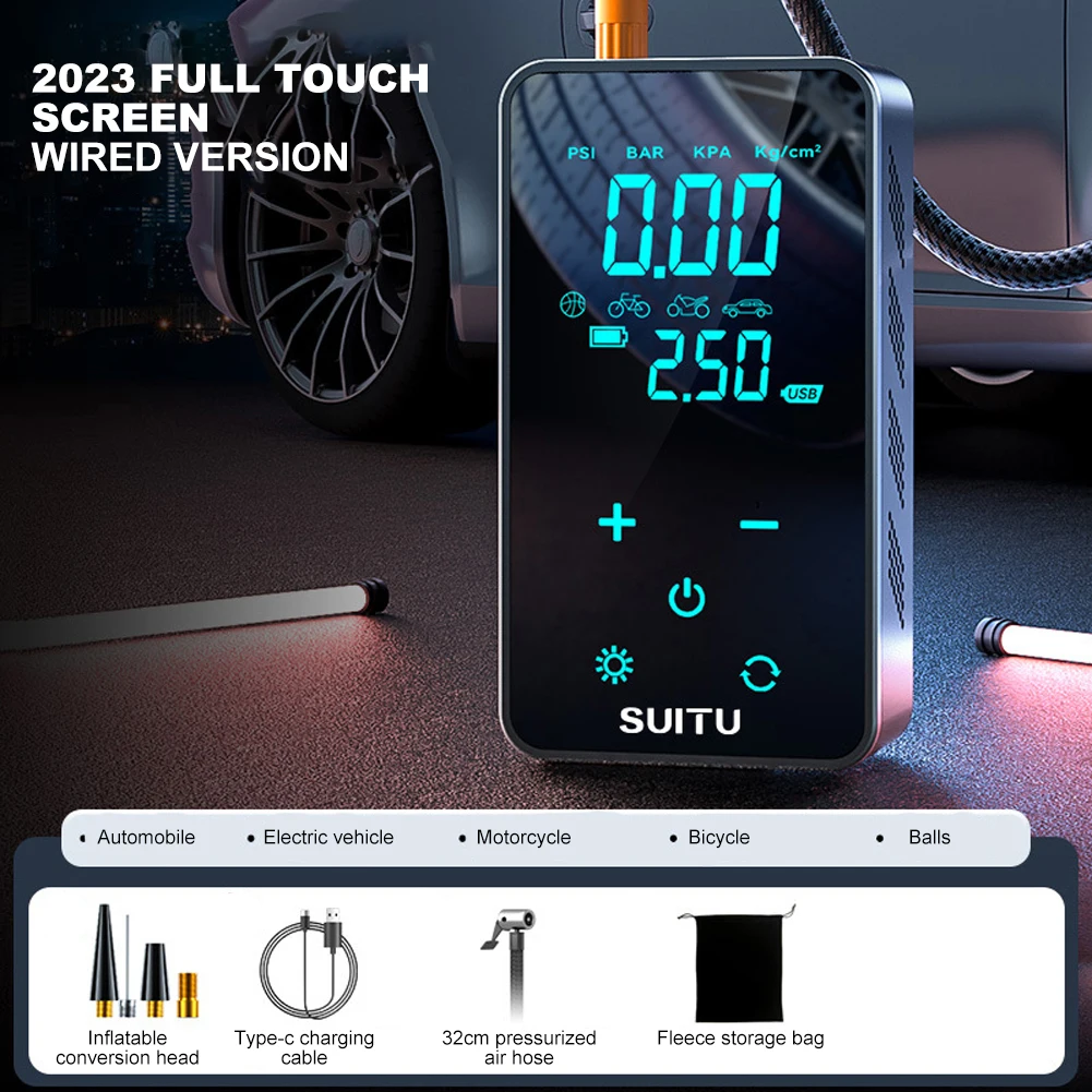 Car Electric Air Pump Portable Wired/Wireless Digital Touch Air Compressor 150PSI Suitable for Car Motorcycle Inflation Pump