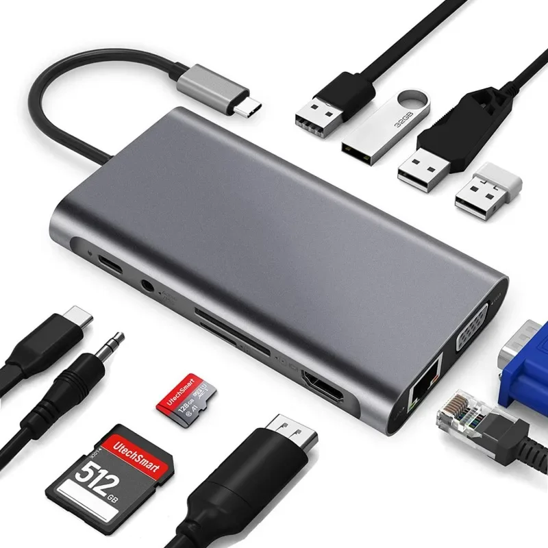 11 in 1 Type C HUB Dock PD 87W USB C Splitter for MacBook Pro Air