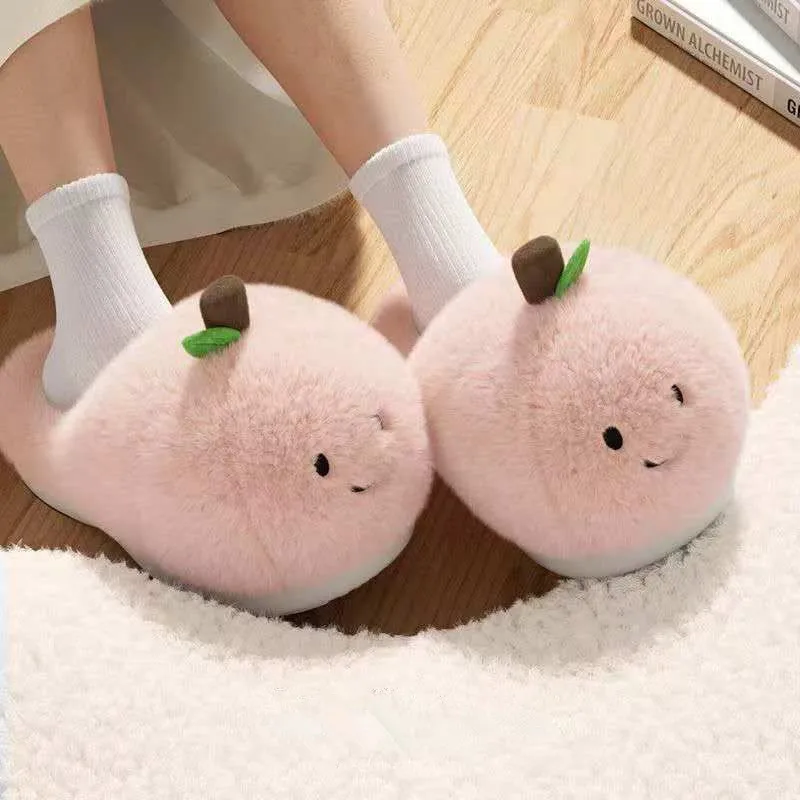 

2026 Winter Big Head Cartoon Fur Slippers Women's Fashion Cute Home Use Anti-Slip Brightly Colored Casual Warm Cotton Slippers