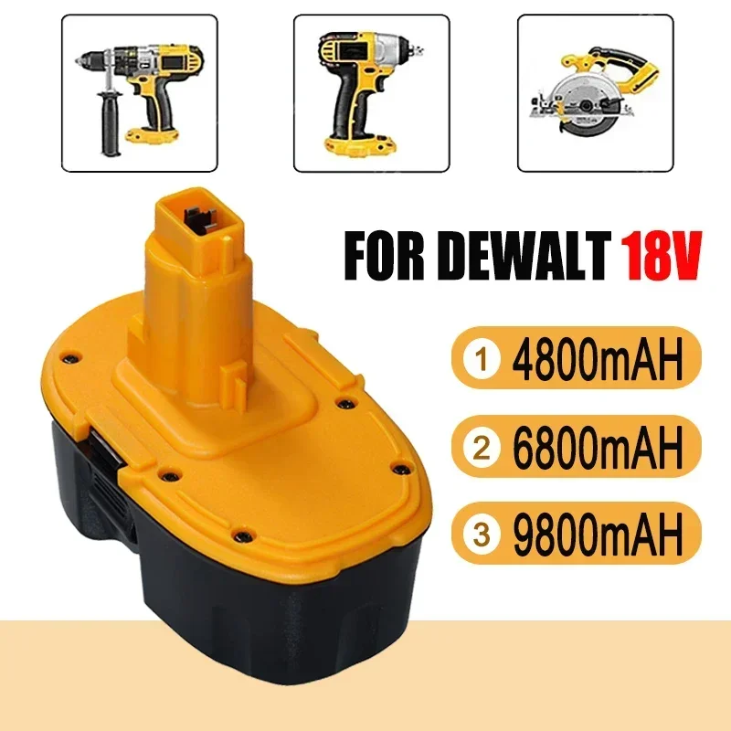 

Cordless Drill Replacement Battery, 18V, 4800 mAh, 6800 mAh, Ni-MH Battery for Dewalt, DC9096, DE9039, DE9096, DE9098, DE9503,