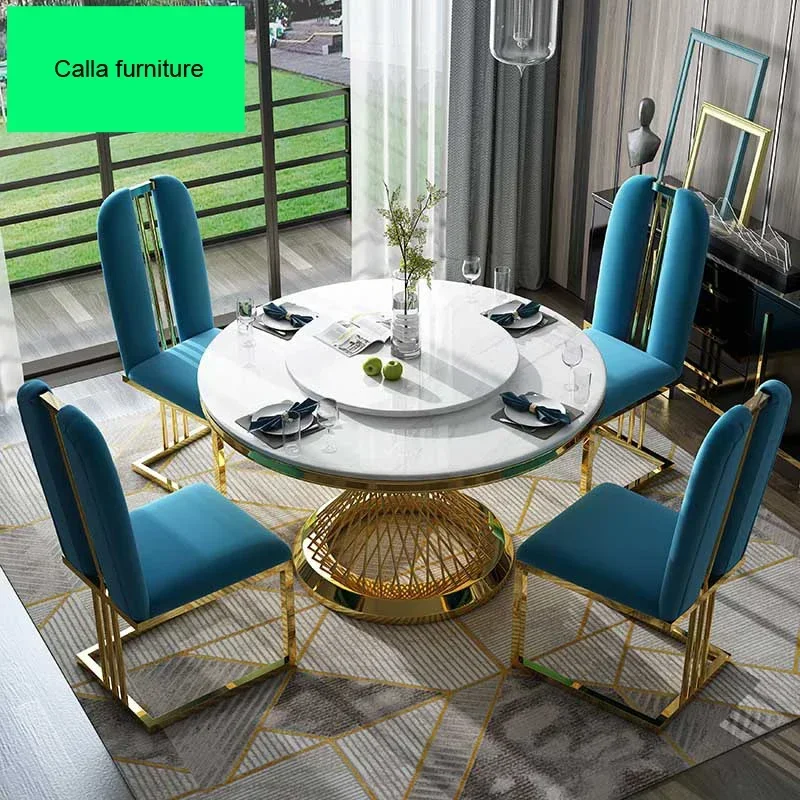 

#Luxury round marble stainless steel dining table set 4/6 chairs for home restaurant dining room furniture