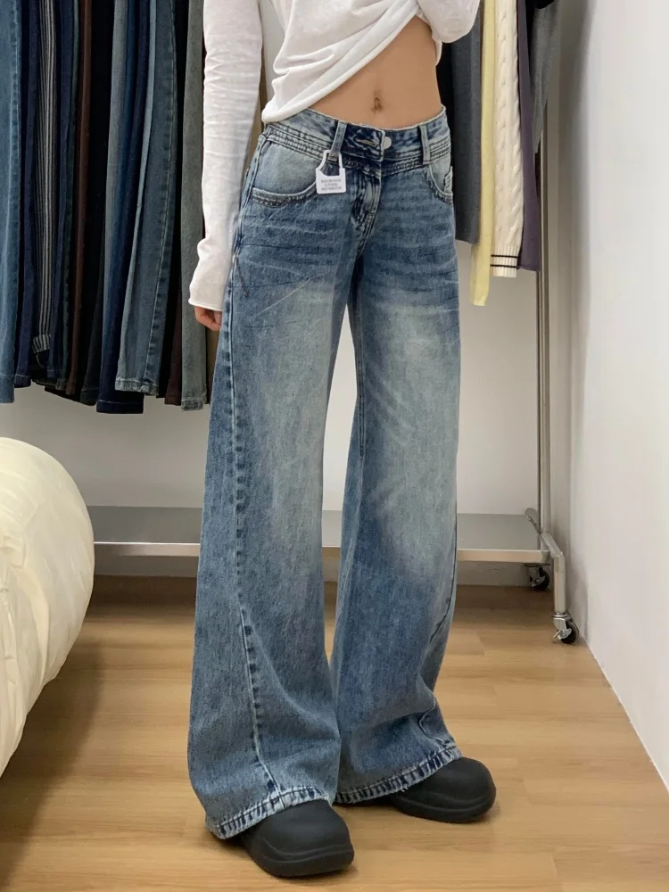 حجم كبير الأمريكية الرجعية Fce اصطف متوهج الدينيم الجينز المرأة الخريف الشتاء فضفاض التخسيس بنطال ذو قصة أرجل واسعة عادية عالية...