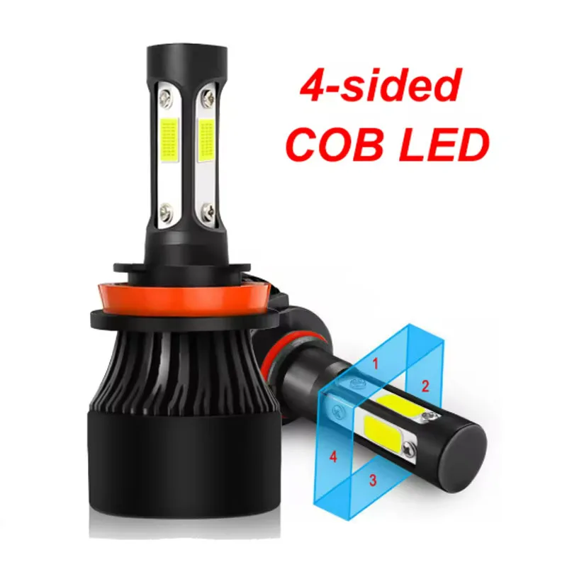 

Комплект из 2 светодиодных фар H11 4Sides COB H7 H8 HB3 9005 HB4 9006, 20000 лм, автомобильные лампы, противотуманные фары, 6500K 6000K