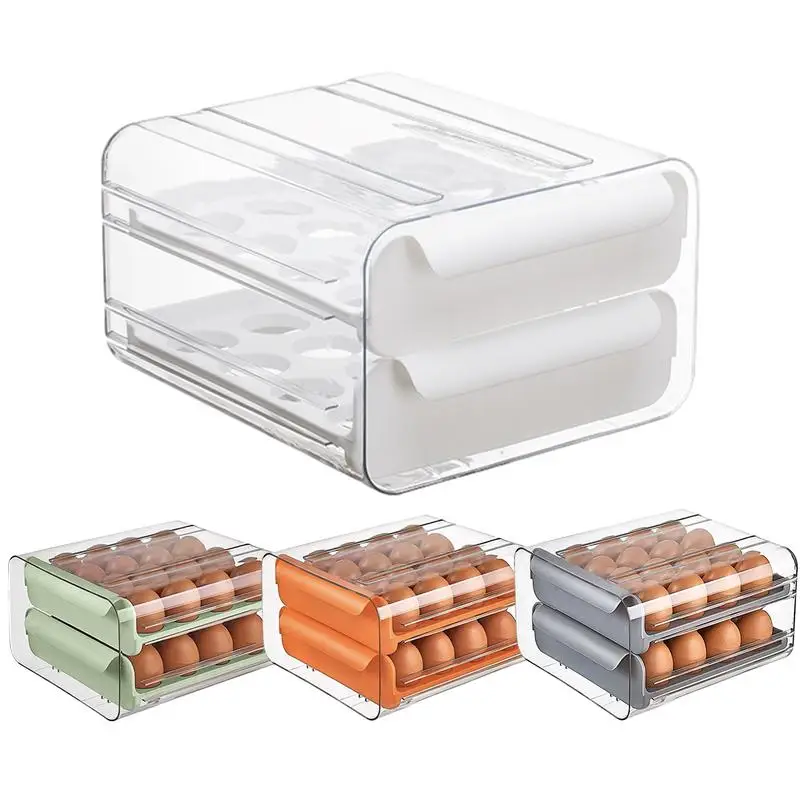 

Egg Dispenser For Refrigerator Stackable Storage Kitchen Refrigerator Eggs Organizer Drawer-type Great Rack 2 Layer Drawer Type