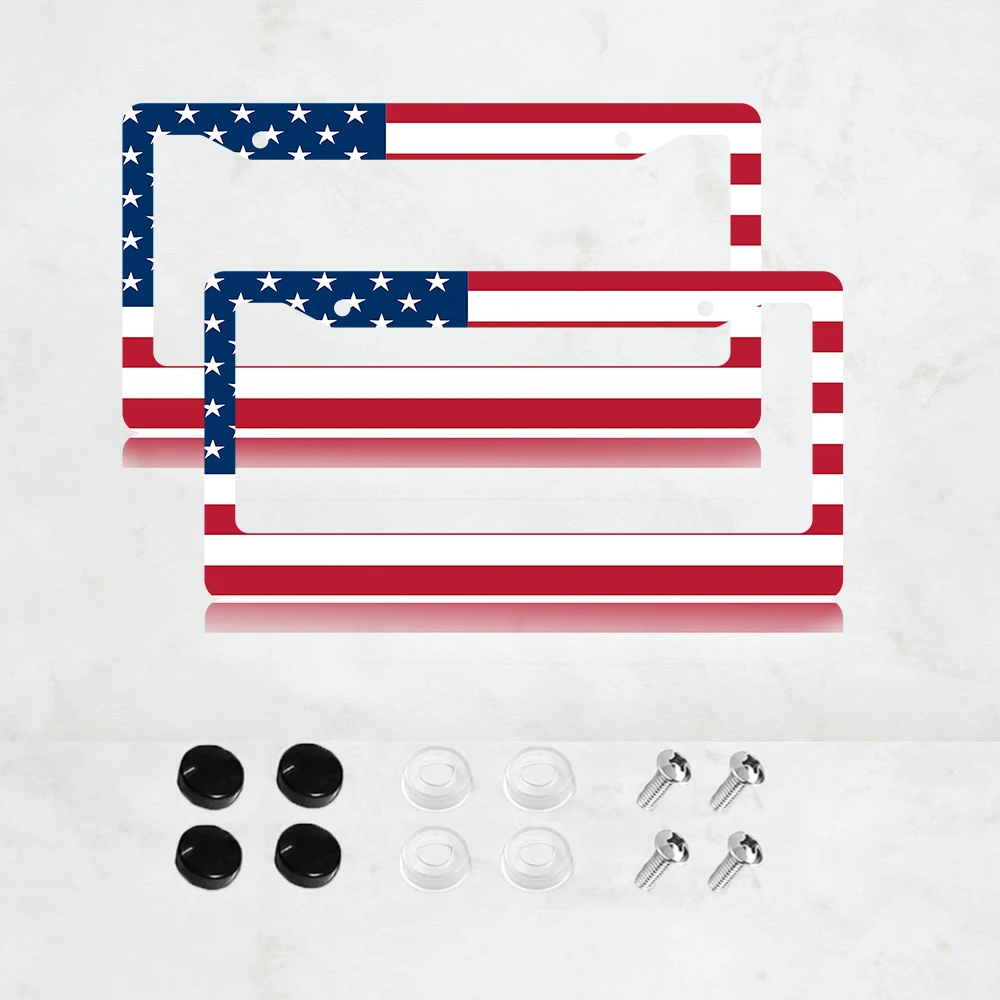 

2PC 2-Hole License Plate Frame in Red, White, and Blue Aluminum, 6x12 Inches with Screws, American Canada Mexico Standard Size