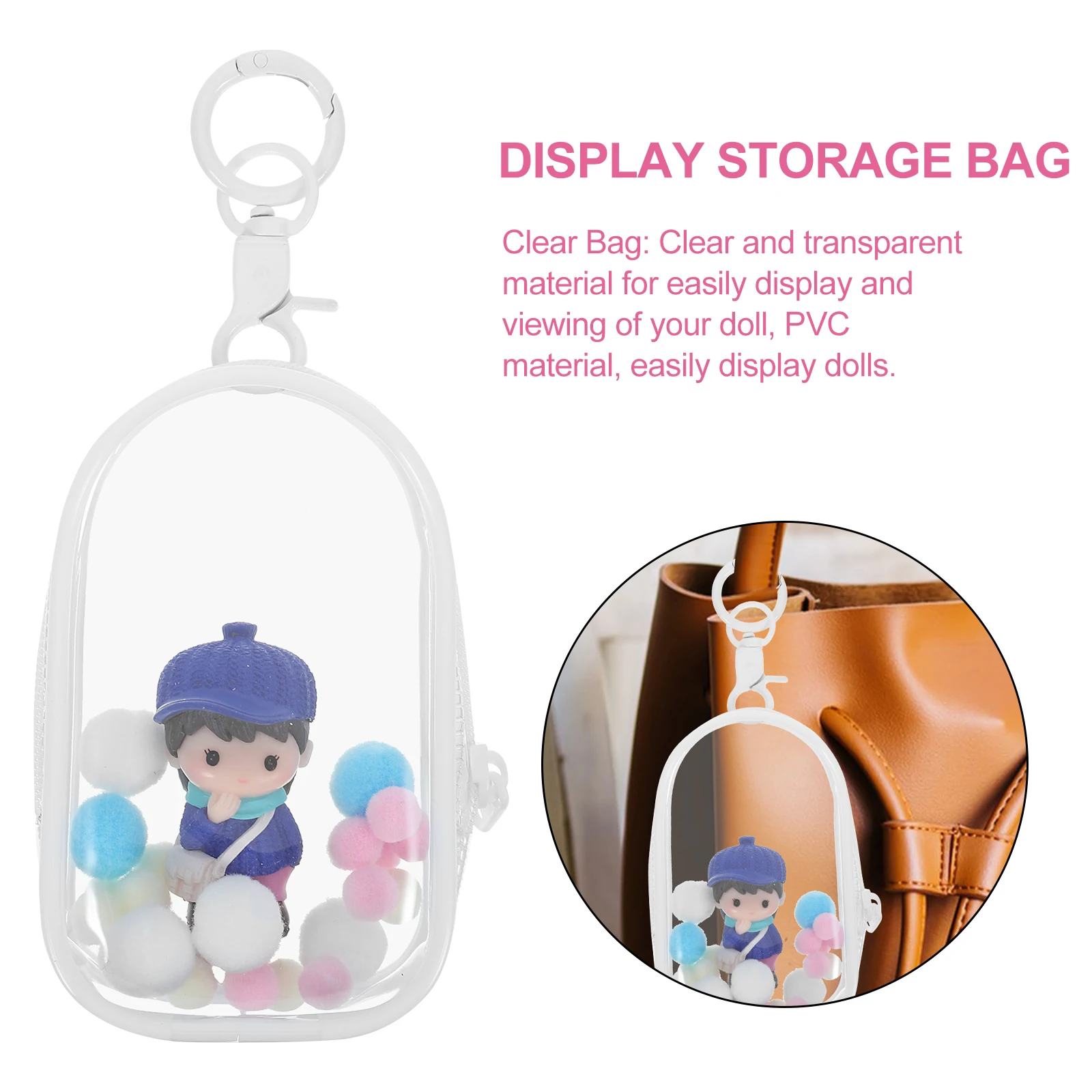 

1 set Transparent PVC Storage Bag with Buckle Clear Lightweight Figure Display Pouch Waterproof Mini Case for Kids