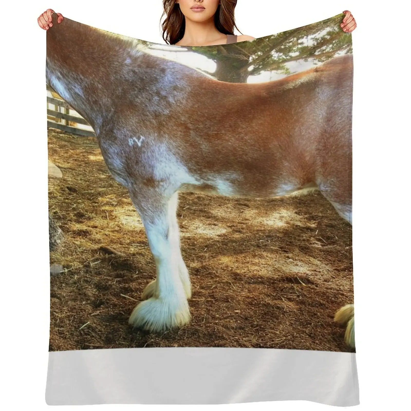 

Brown Mottled Clydesdale Horse Throw Blanket Vintage Shaggy Thin Decoratives Blankets