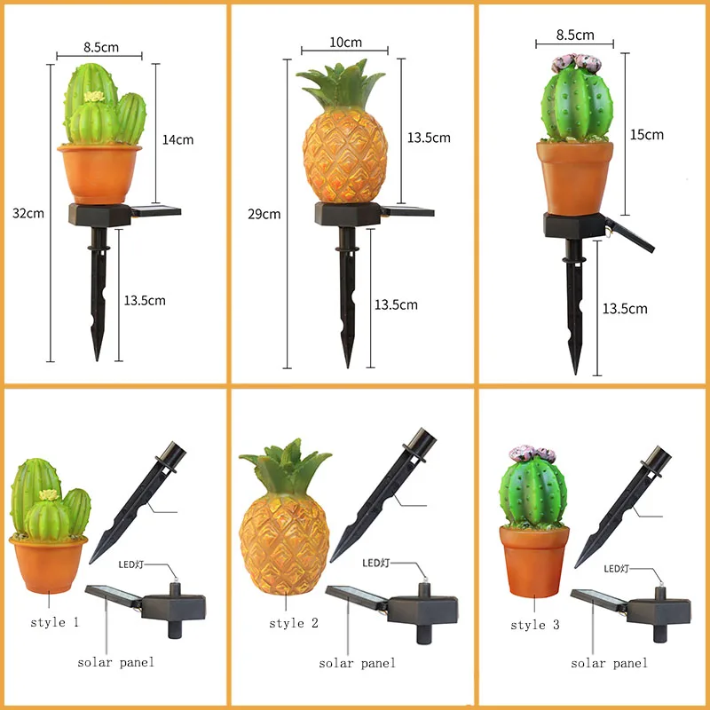1/2Pcs LED Solar Light Outdoor Waterproof Pineapple Cactus Decorative Garden Light Solar Powered Landscape Lamp for Lawn Pathway